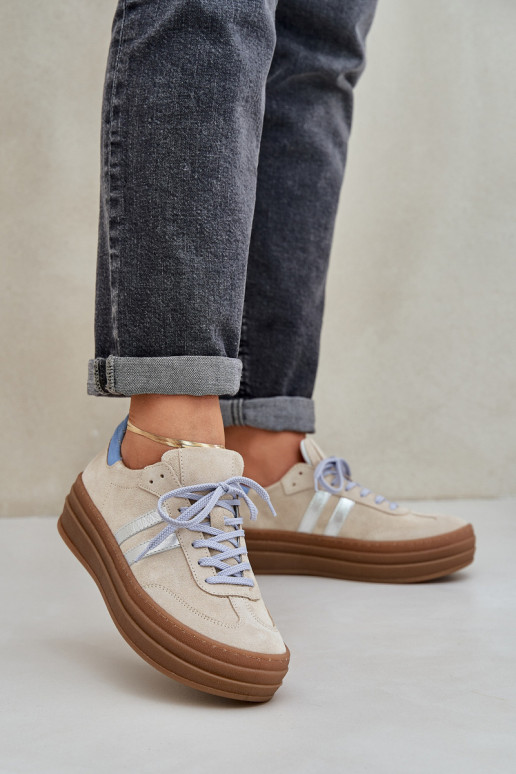 Zazoo N1068S4 Chaussures modèle baskets en daim avec une plateforme beige Zazoo N1068S4 Chaussures modèle baskets en daim avec une plateforme beige