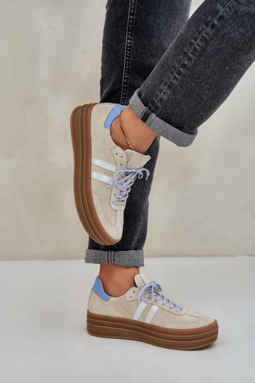 Chaussures de sport en cuir suédé avec plateforme Zazoo N1068S4 couleur sable 2