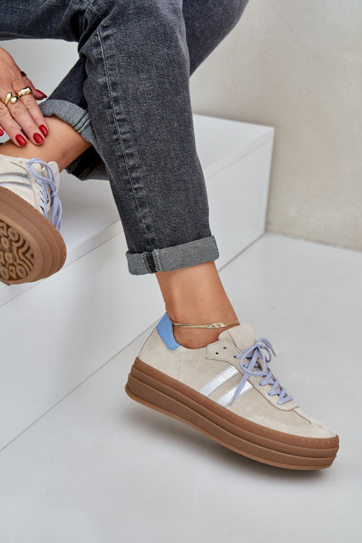 Zazoo N1068S4 Chaussures modèle baskets en daim avec une plateforme beige Zazoo N1068S4 Chaussures modèle baskets en daim avec une plateforme beige