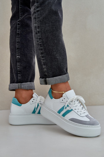 Chaussures de sport en cuir pour femmes avec plateforme Zazoo N1068S8 couleur blanche 2