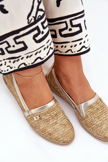 Espadrilles en cuir élégantes avec tressage Zazoo 10178 couleur sable-or