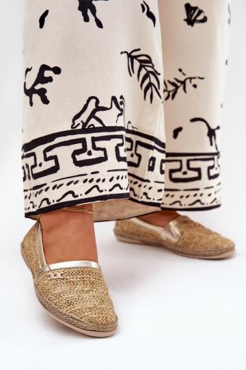 Espadrilles en cuir élégantes avec tressage Zazoo 10178 couleur sable-or 2