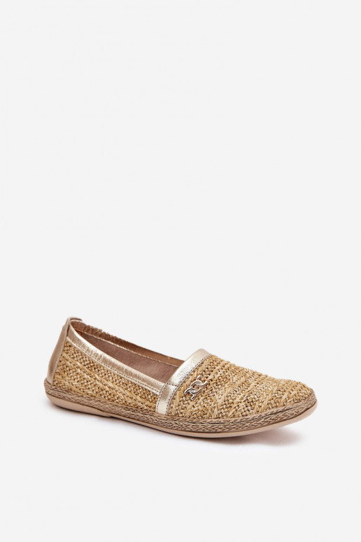 Style élégant Espadrilles en cuir Avec tresse Zazoo 10178 beige-couleur dorée
