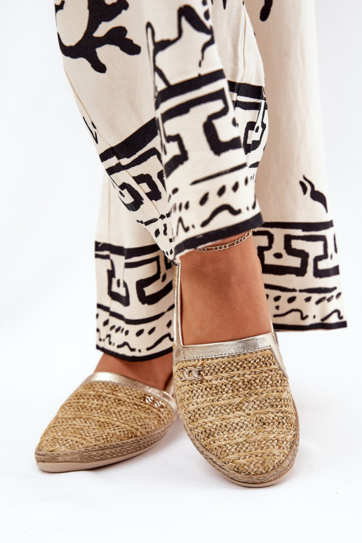 Style élégant Espadrilles en cuir Avec tresse Zazoo 10178 beige-couleur dorée