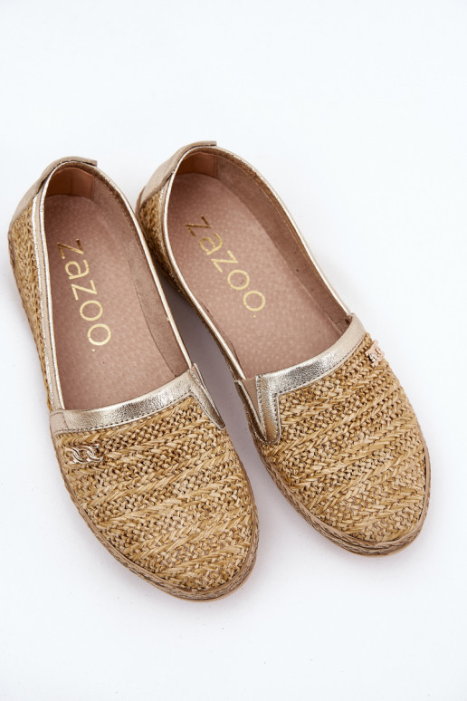 Style élégant Espadrilles en cuir Avec tresse Zazoo 10178 beige-couleur dorée