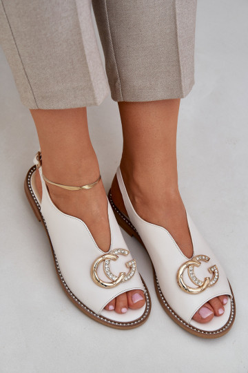 Sandales pour femmes avec talons larges et ornements Laura Messi 2865 couleur ivoire