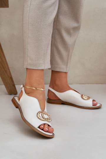 Sandales pour femmes avec talons larges et ornements Laura Messi 2865 couleur ivoire 2
