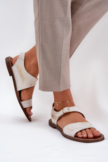 Peau Sandales plates pour femmes Zazoo 3014 couleur dorée Przecierany