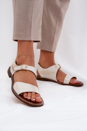 Sandales en cuir à semelle plate pour femmes Zazoo 3014 couleur or usé 2