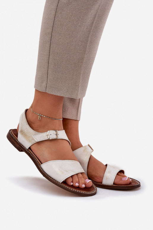 Peau Sandales plates pour femmes Zazoo 3014 couleur dorée Przecierany Peau Sandales plates pour femmes Zazoo 3014 couleur dorée Przecierany