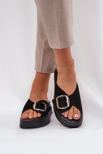 Chaussons femme en daim avec boucles avec une plateforme Zazoo 3019 couleur noire 2