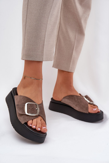 Chaussons femme en daim avec boucles avec une plateforme Zazoo 3019 marron 2