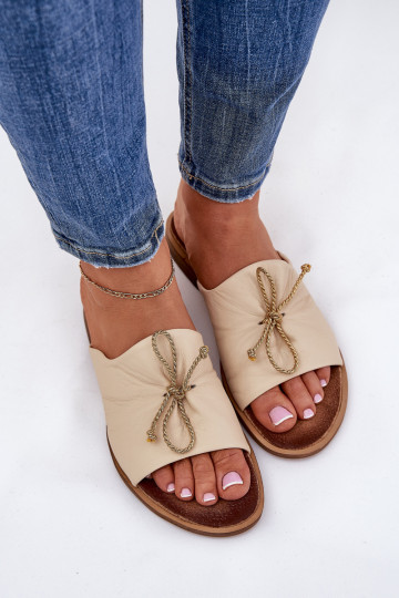 Pantoufles en cuir pour femmes Zazoo 2659 couleur sable 2