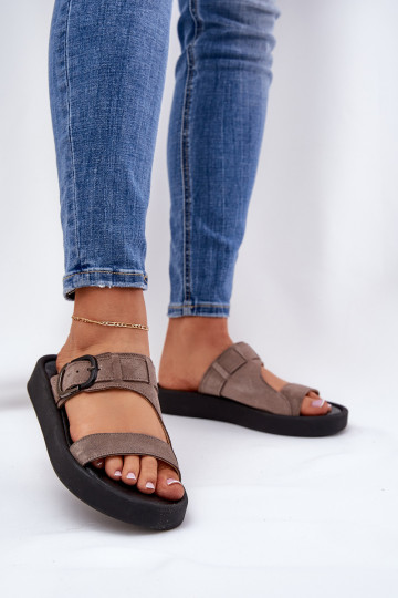 Pantoufles en daim pour femmes avec plateforme Zazoo 3024 couleur marron