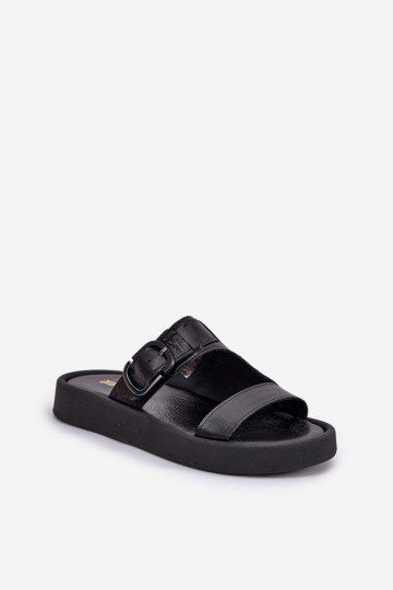 Pantoufles en cuir pour femmes avec plateforme Zazoo 3024 couleur noire 2