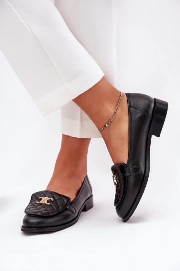 Peau Mocassins avec des détails dorés Laura Messi 2927 couleur noire 2