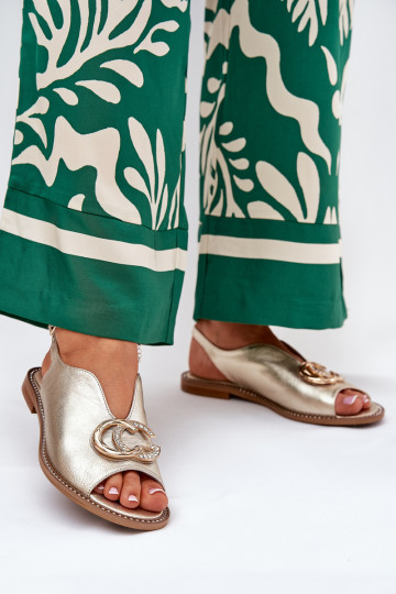 Sandales pour femmes avec des talons larges avec des ornements Laura Messi 2865 couleur dorée