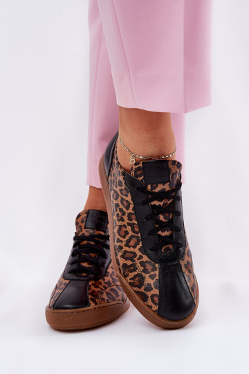 Baskets en cuir pour femmes avec motifs léopard Laura Messi 2935 couleur marron 2