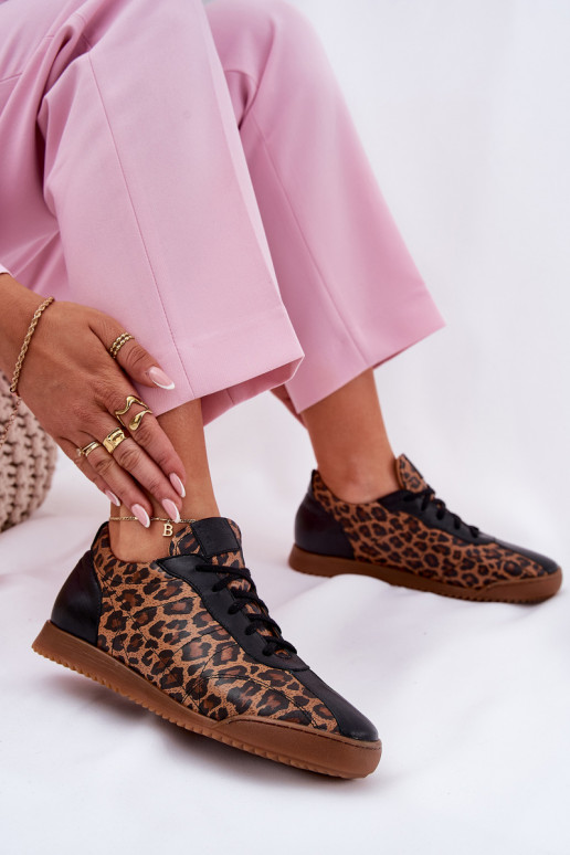 Peau baskets Féminin avec des motifs en fourrure de léopard Laura Messi 2935 marron Peau baskets Féminin avec des motifs en fourrure de léopard Laura Messi 2935 marron