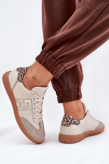 Baskets en cuir pour femmes "Sneakers" avec motifs léopard CheBello 4640 couleur sable