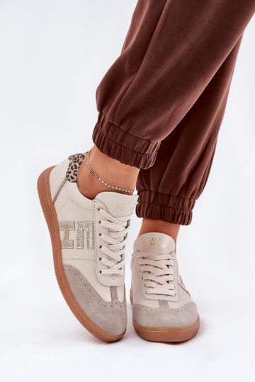 Baskets en cuir pour femmes "Sneakers" avec motifs léopard CheBello 4640 couleur sable 2