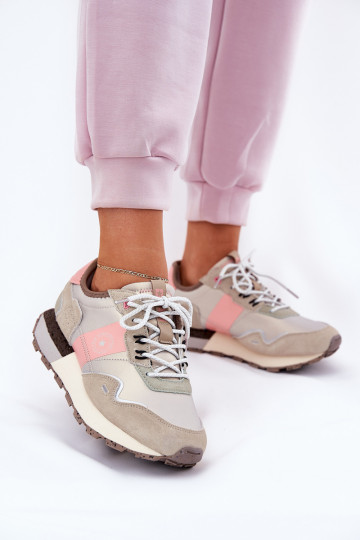 Baskets en daim pour femmes Big Star RR274243 HI-POLY SYSTEM couleur rose-gris