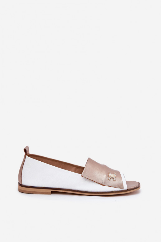 Peau Style élégant BallerinesOdkrytymi Palcami Zazoo 1865 Blanc-couleur dorée