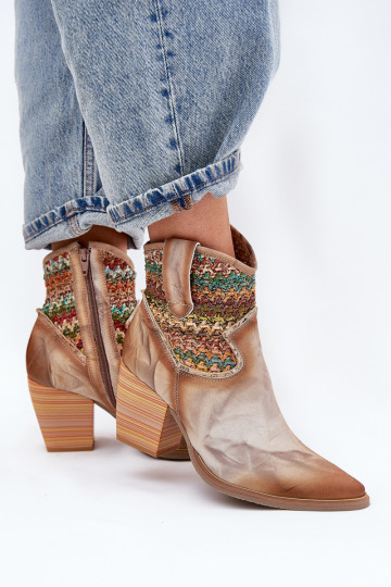 Bottines en cuir style cowboy avec talons décorées d'un motif tressé Tai turiciejka 06810-29 de différentes couleurs