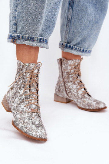 Peau À motifs Bottes avec des talons larges Il fautciejka 06391-25 beige