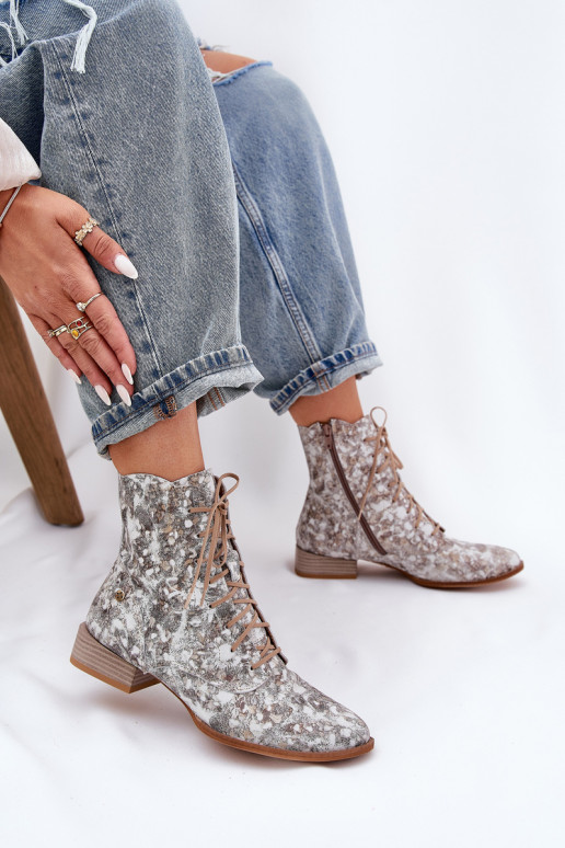 Peau À motifs Bottes avec des talons larges Il fautciejka 06391-25 beige