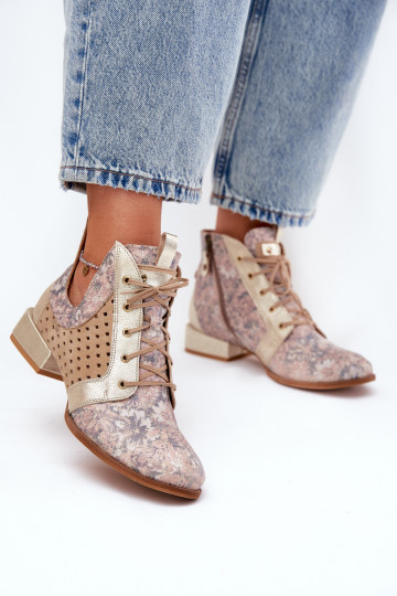 Bottines en cuir Tai turiciejka 05541-04 couleur sable et dorée