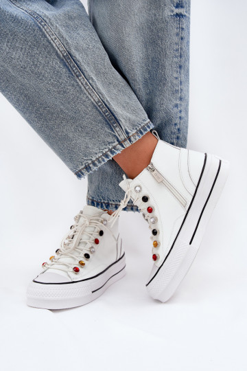 Chaussures décontractées en cuir pour femmes avec tige GOE RR2N4102 blanches 2