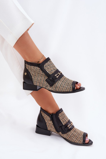 Bottines ouvertes en cuir pour femmes Tai turiciejka 06934-39/00-1 noires et sable