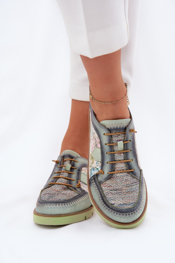 Chaussures en cuir pour femmes avec motif Tai turiciejka 06784-09 vertes