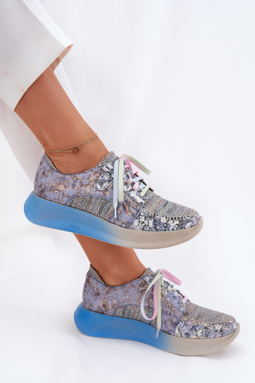 Chaussures de sport en cuir pour femmes avec plateforme Tai turiciejka 06776A-06 bleues