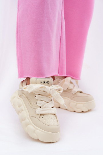 Peau Chaussures modèle baskets Féminin avec une plateforme GOE RR2N4043 beige
