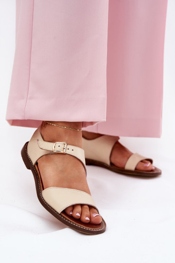 Sandales plates en cuir pour femmes Zazoo 3014 sable 2