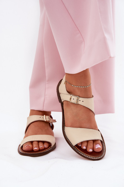 Peau Sandales plates pour femmes Zazoo 3014 beige