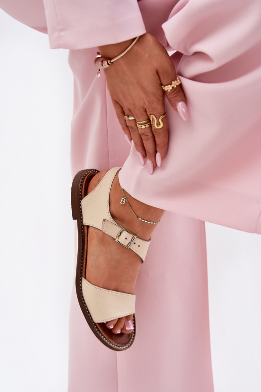 Peau Sandales plates pour femmes Zazoo 3014 beige