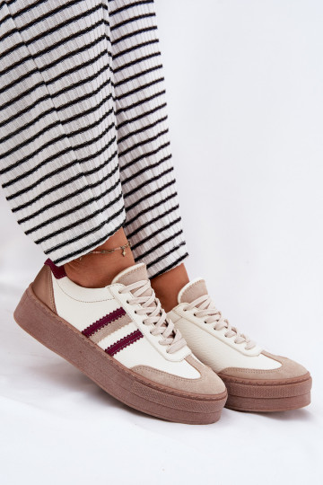 Peau Chaussures modèle baskets Féminin avec une plateforme Zazoo N1234 beige-Bourgogne 2