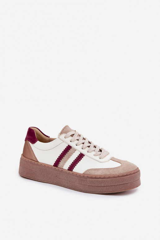 Peau Chaussures modèle baskets Féminin avec une plateforme Zazoo N1234 beige-Bourgogne Peau Chaussures modèle baskets Féminin avec une plateforme Zazoo N1234 beige-Bourgogne