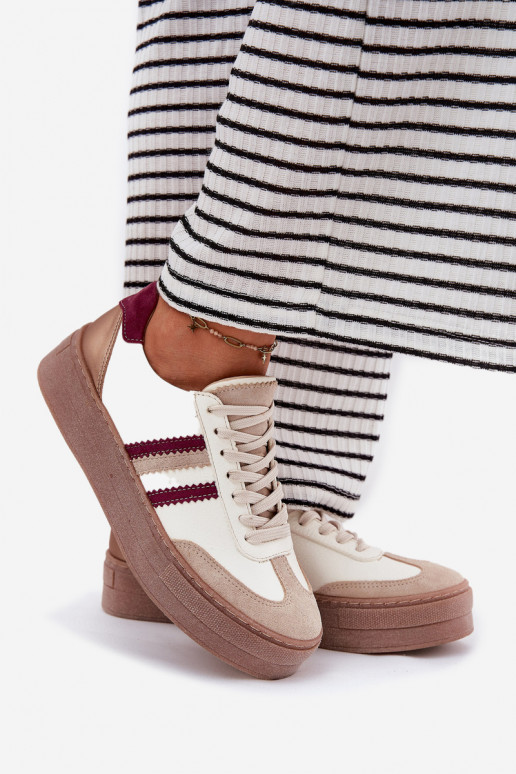 Peau Chaussures modèle baskets Féminin avec une plateforme Zazoo N1234 beige-Bourgogne Peau Chaussures modèle baskets Féminin avec une plateforme Zazoo N1234 beige-Bourgogne