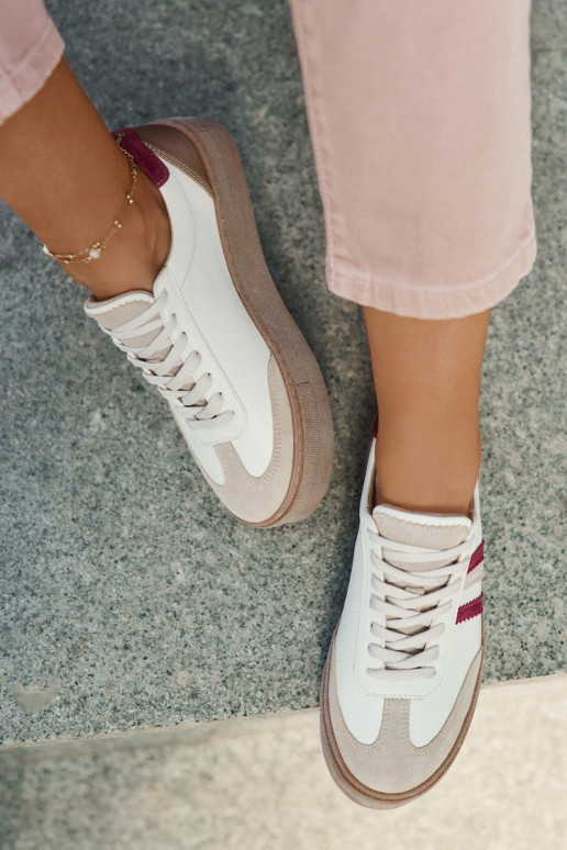 Peau Chaussures modèle baskets Féminin avec une plateforme Zazoo N1234 beige-Bourgogne Peau Chaussures modèle baskets Féminin avec une plateforme Zazoo N1234 beige-Bourgogne