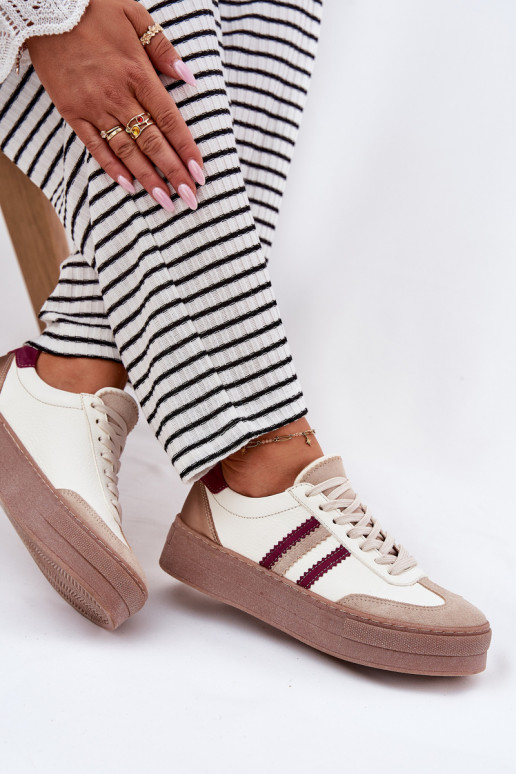 Peau Chaussures modèle baskets Féminin avec une plateforme Zazoo N1234 beige-Bourgogne Peau Chaussures modèle baskets Féminin avec une plateforme Zazoo N1234 beige-Bourgogne