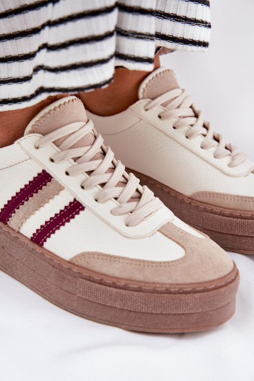 Peau Chaussures modèle baskets Féminin avec une plateforme Zazoo N1234 beige-Bourgogne Peau Chaussures modèle baskets Féminin avec une plateforme Zazoo N1234 beige-Bourgogne