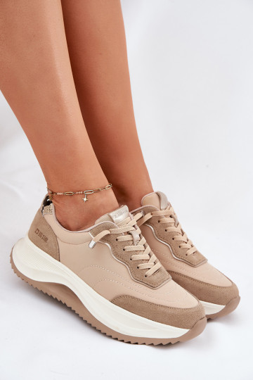 en daim Chaussures modèle baskets Féminin avec une plateforme Big Star RR274A345 HI-POLY SYSTEM beige