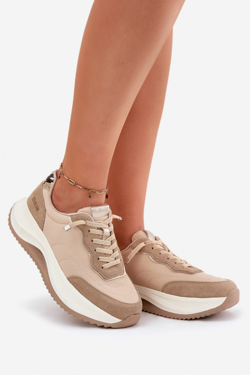 en daim Chaussures modèle baskets Féminin avec une plateforme Big Star RR274A345 HI-POLY SYSTEM beige