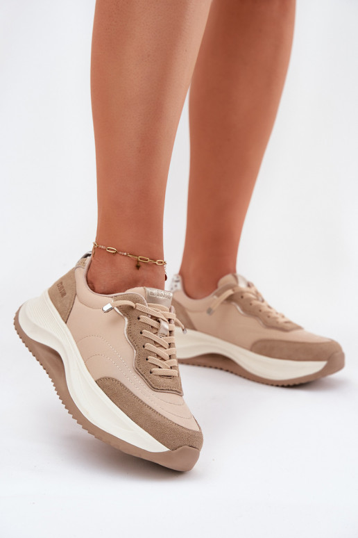 en daim Chaussures modèle baskets Féminin avec une plateforme Big Star RR274A345 HI-POLY SYSTEM beige