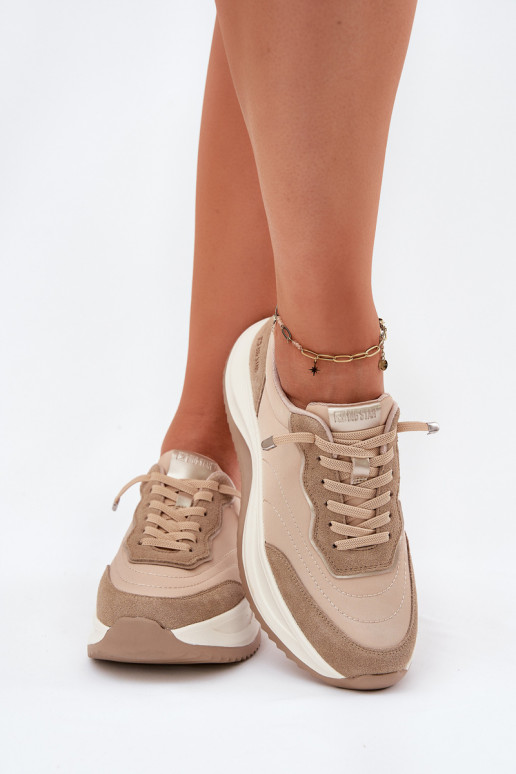 en daim Chaussures modèle baskets Féminin avec une plateforme Big Star RR274A345 HI-POLY SYSTEM beige