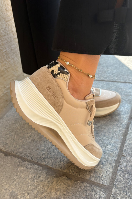 en daim Chaussures modèle baskets Féminin avec une plateforme Big Star RR274A345 HI-POLY SYSTEM beige
